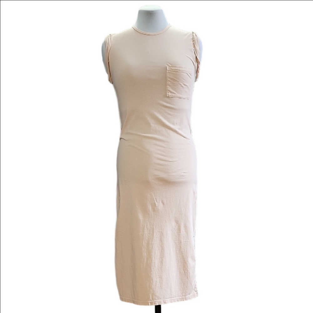 THEORY Pima Cotton Light coral pink muscle tank crew neck midi dress